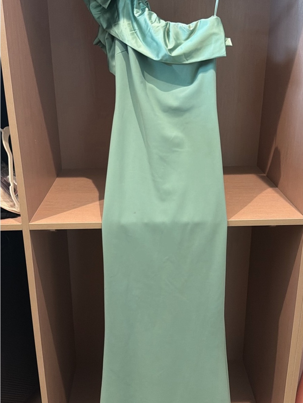 Chiara Boni Mint Green One-Shoulder Satin Gown